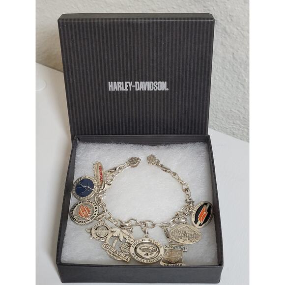 Rare Custom Harley Davidson Silver 925 MOD Charm Bracelet 6.5